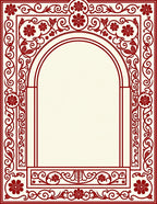 Intricate Red Floral Archway Frame Rug
