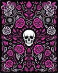 Gothic Pink Skull Floral Swirls Rug