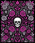 Gothic Pink Skull Floral Swirls Rug