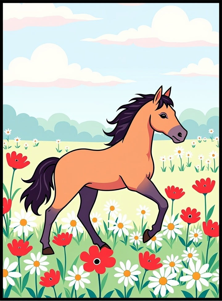 Golden Horse Amongst Red Poppies Rug