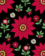 Bold Red Floral Medallion on Black Rug