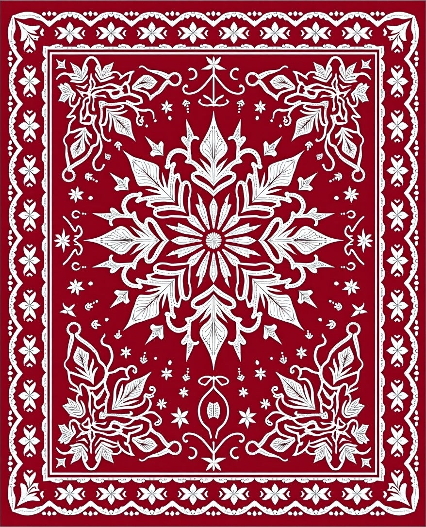 Crimson White Floral Starburst Mandala Rug