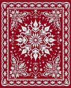 Crimson White Floral Starburst Mandala Rug