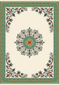 Cream Green Red Floral Medallion Border Rug