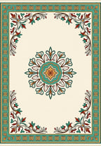 Cream Green Red Floral Medallion Border Rug