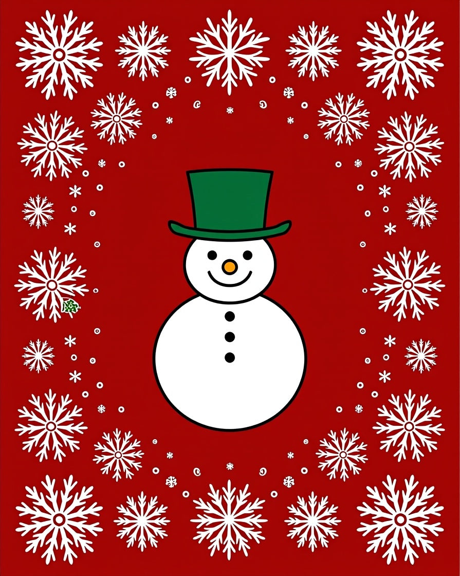 Red Snowman Snowflake Christmas Rug