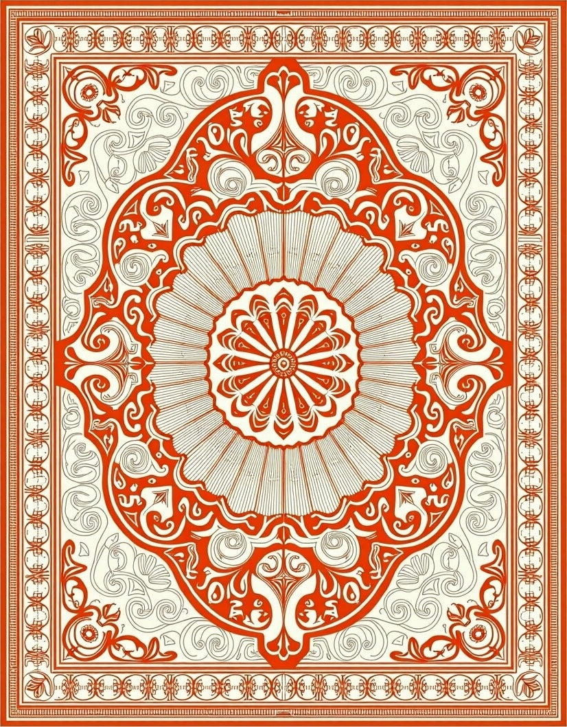 Ornate Crimson Sunburst Medallion Rug