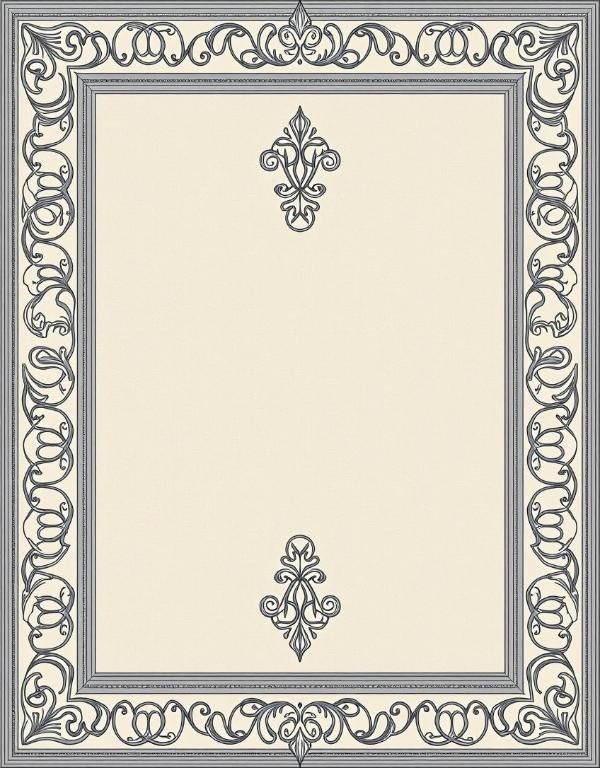 Ornate Gray Scrollwork Embellished Frame Rug