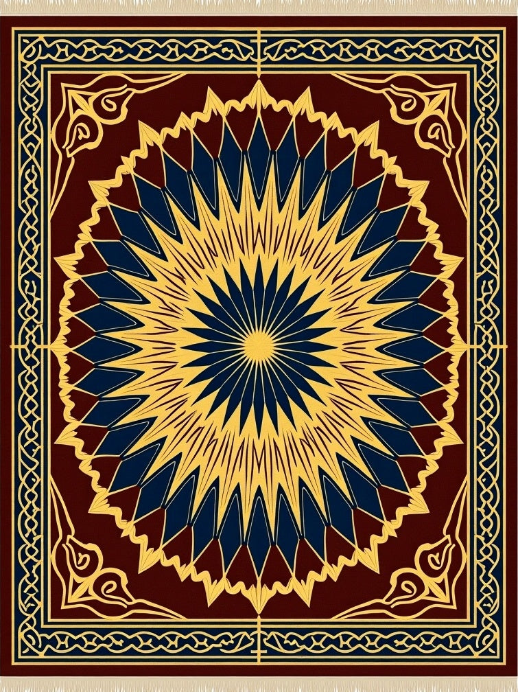 Sunburst Medallion Burgundy Blue Gold Rug