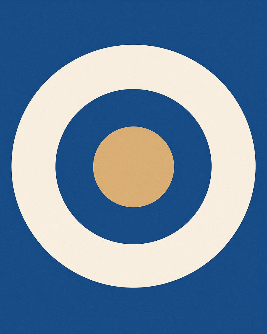 Retro Blue Ochre Concentric Circles Rug