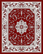 Rich Burgundy Floral Scroll Medallion Rug