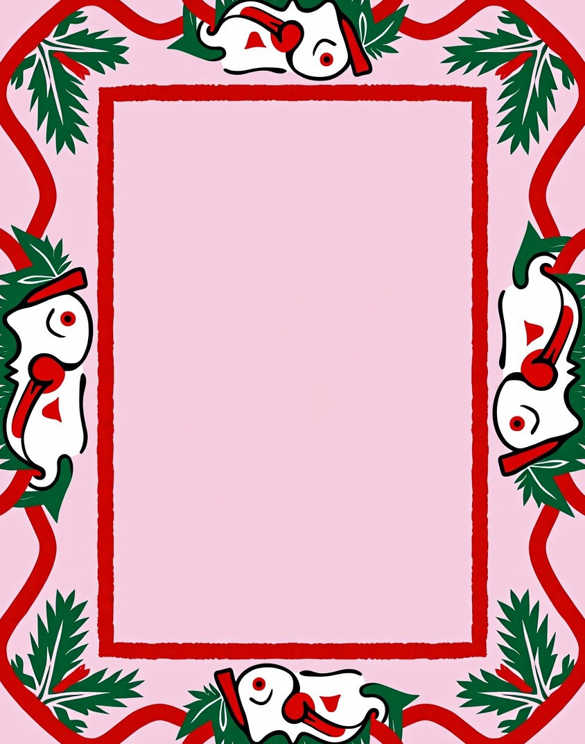 Whimsical Red Green Character Border Rug
