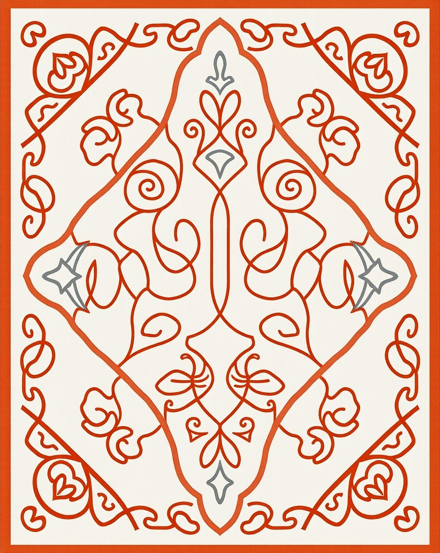 Orange Gray Medallion Arabesque Filigree Rug