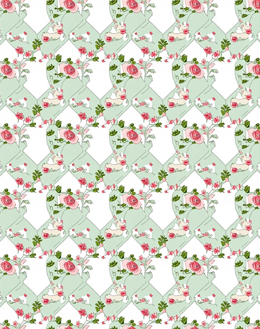 Pale Green Rose Garden Romance Rug