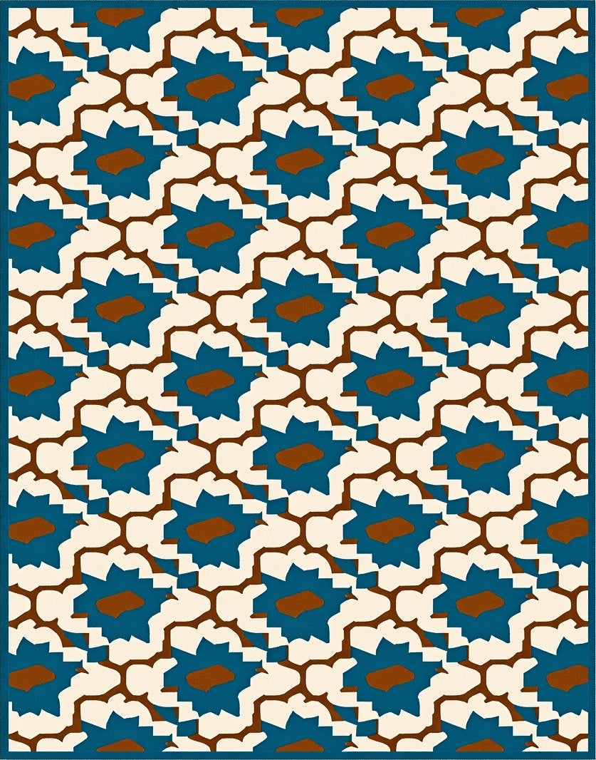 Deep Teal Starburst Floral Medallion Rug