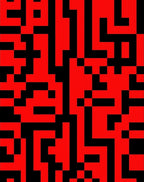 Red Black Pixelated Labyrinth Rug