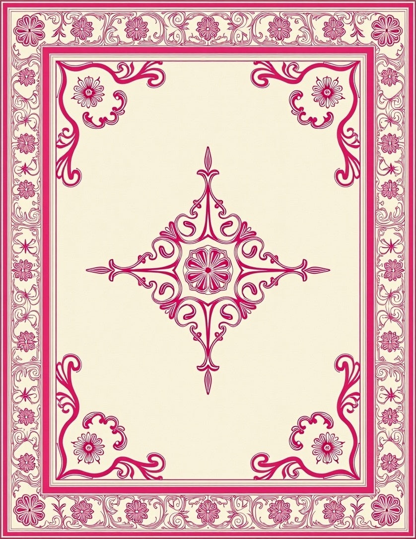 Crimson Stylized Floral Centerpiece Rug