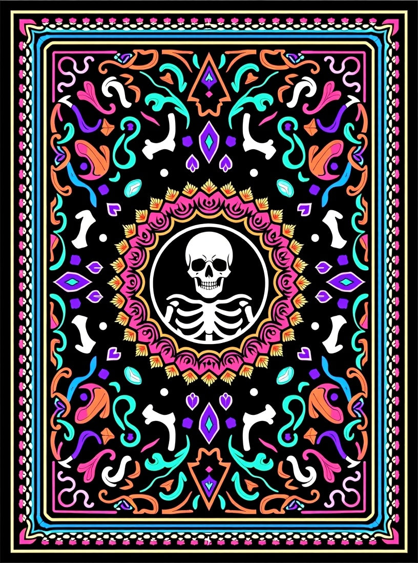 Vibrant Skeleton Floral Mandala Rug