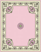 Pink Daisy Floral Bordered Square Rug