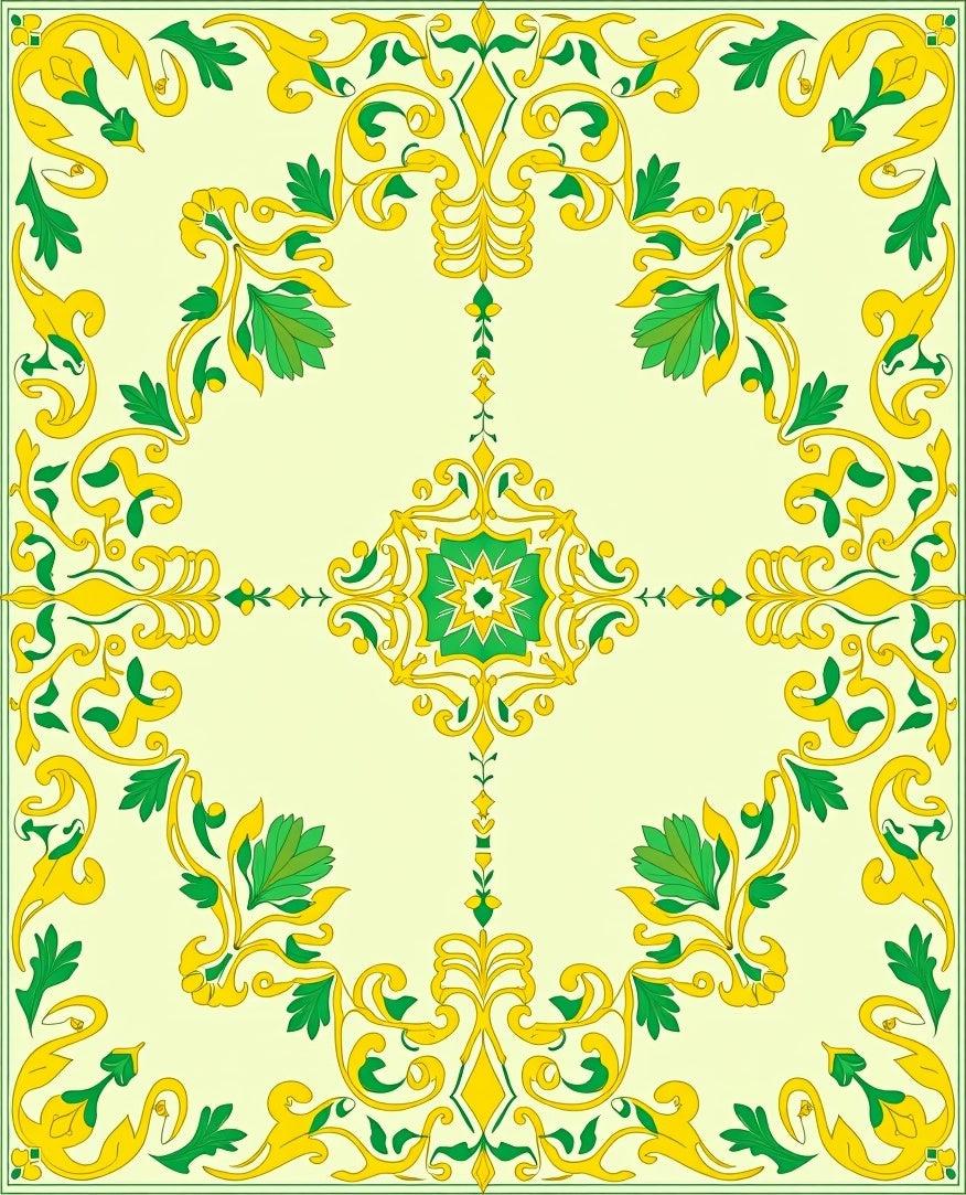 Yellow Green Floral Medallion Garden Rug