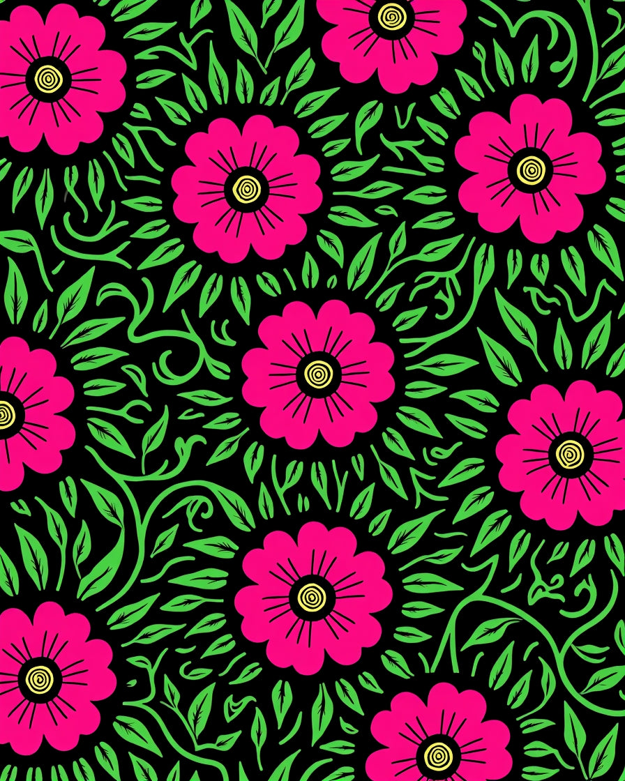 Vibrant Magenta Floral Foliage Rug