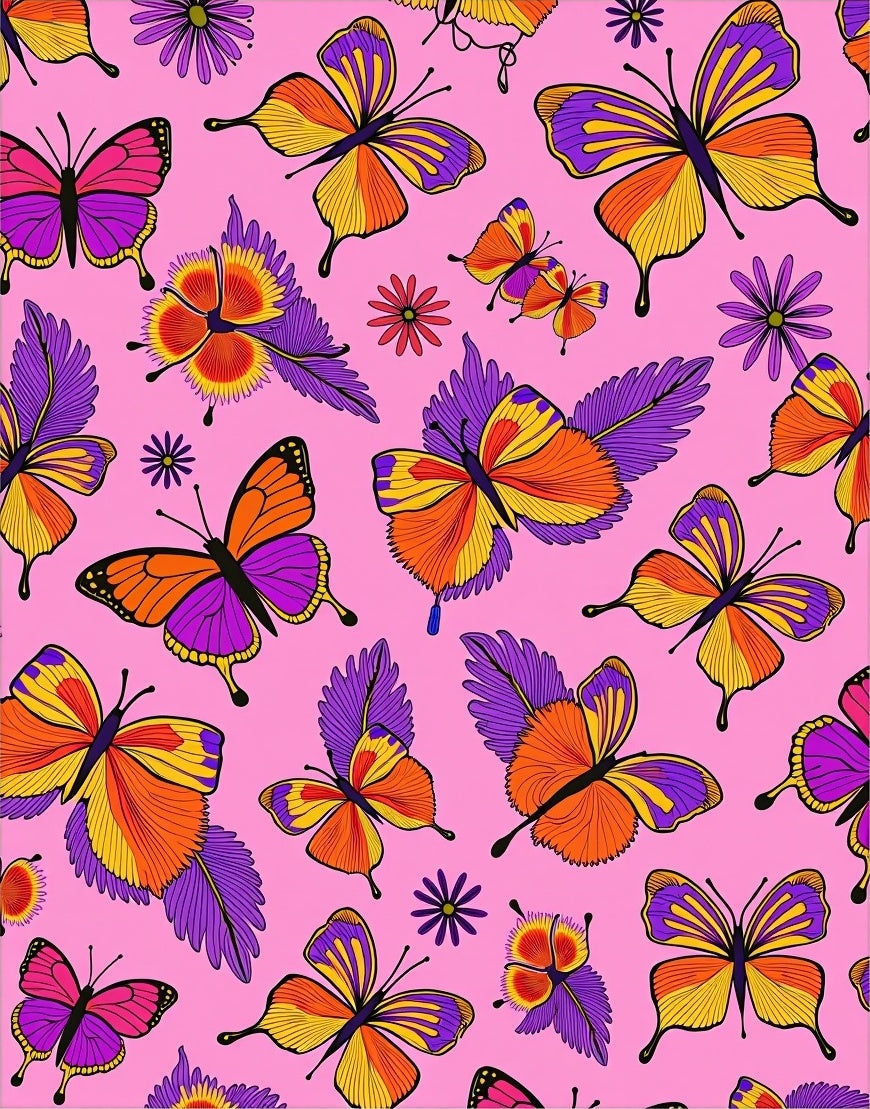 Vibrant Butterfly Garden Pink Background Rug