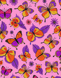 Vibrant Butterfly Garden Pink Background Rug