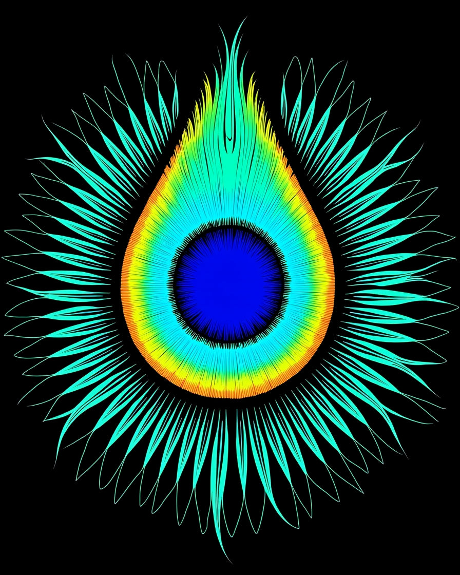 Vibrant Teal Rainbow Peacock Eye Rug