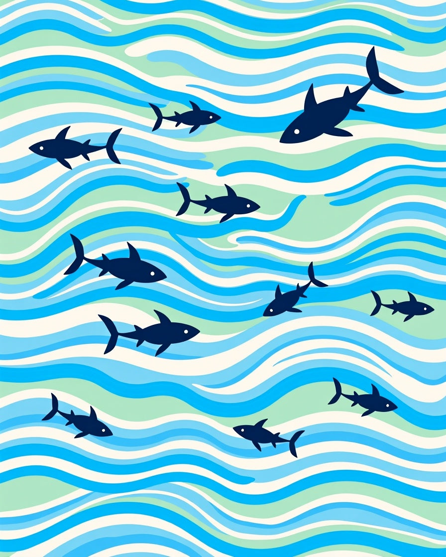 Deep Sea Shark School Waves Rug