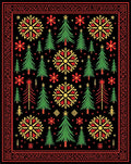 Folk Art Red Yellow Green Trees Rug
