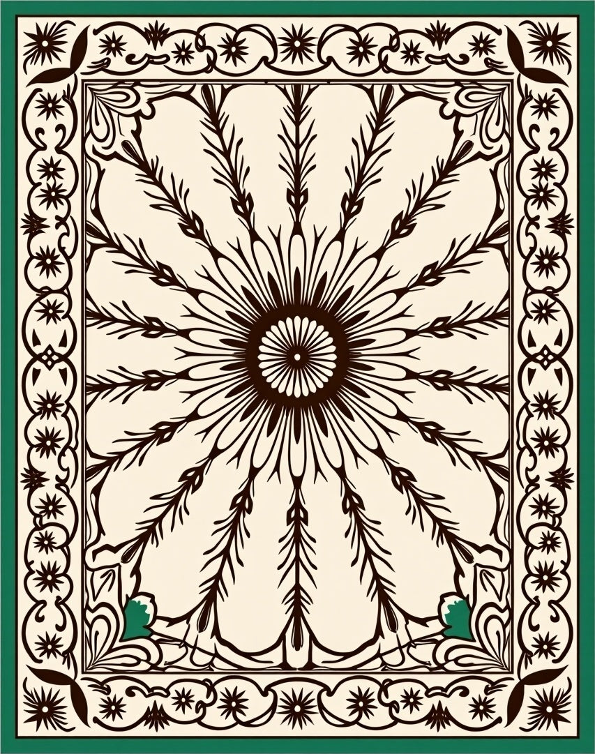 Dark Floral Sunburst Medallion Cream Rug