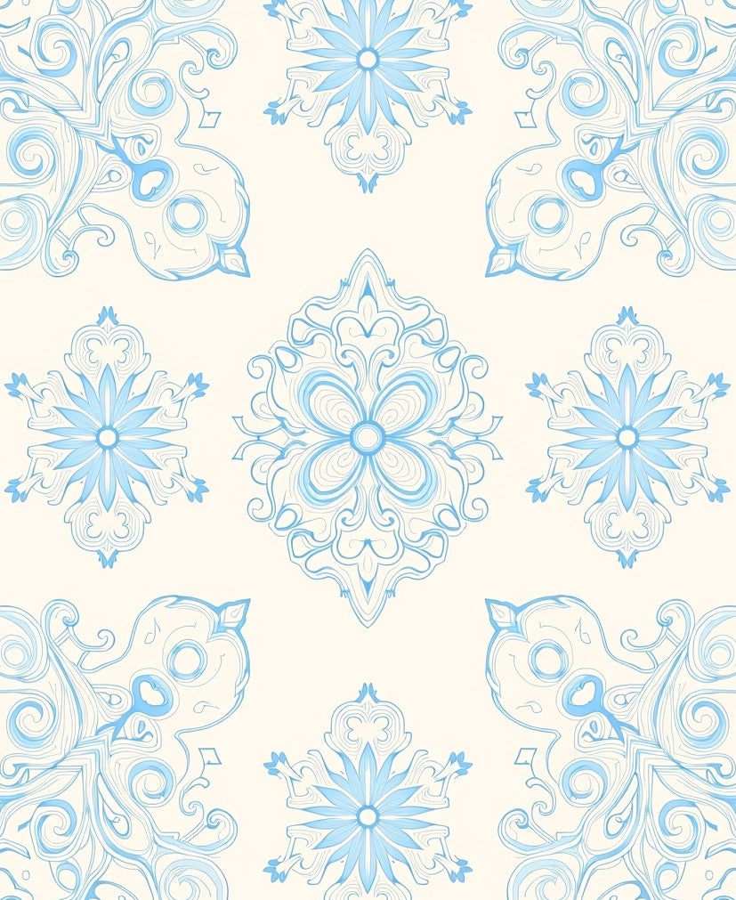 Soft Blue Ornamental Mandala Rug