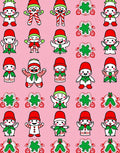 Festive Elf Candy Cane Characters Pink Background Rug