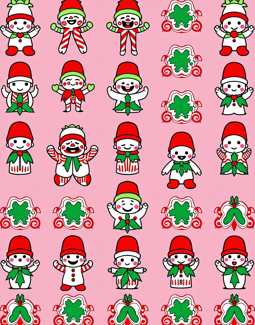 Festive Elf Candy Cane Characters Pink Background Rug