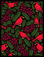 Cardinal Birds Red Berries Evergreen Rug