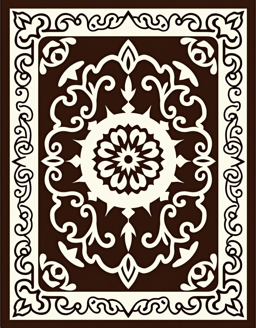 Cream and Chocolate Medallion Scroll Rug