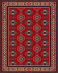Crimson Red Geometric Medallion Border Rug