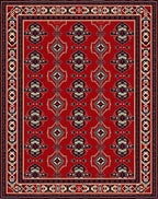 Crimson Red Geometric Medallion Border Rug