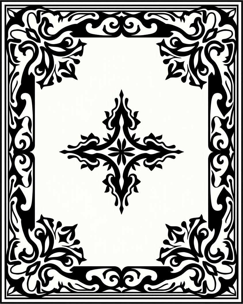 Classic Black Filigree Mandala Border Rug