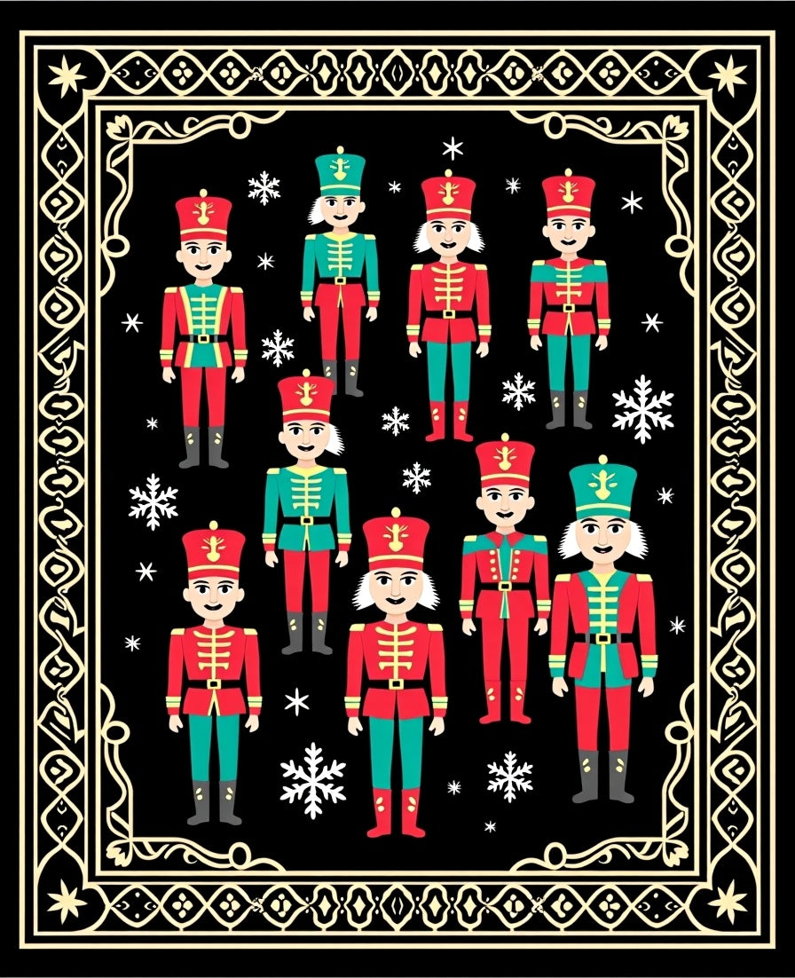 Joyful Red Turquoise Nutcracker Figures Rug