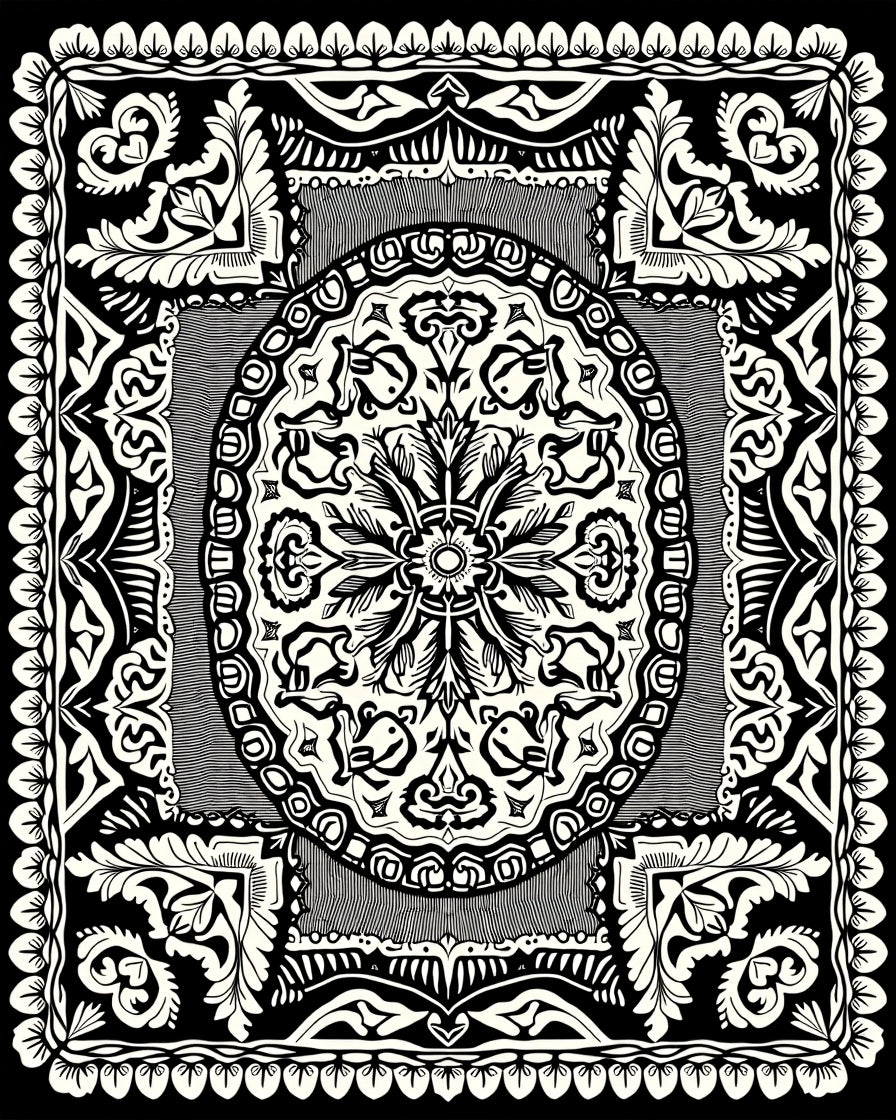 Monochromatic Ornate Floral Medallion Rug
