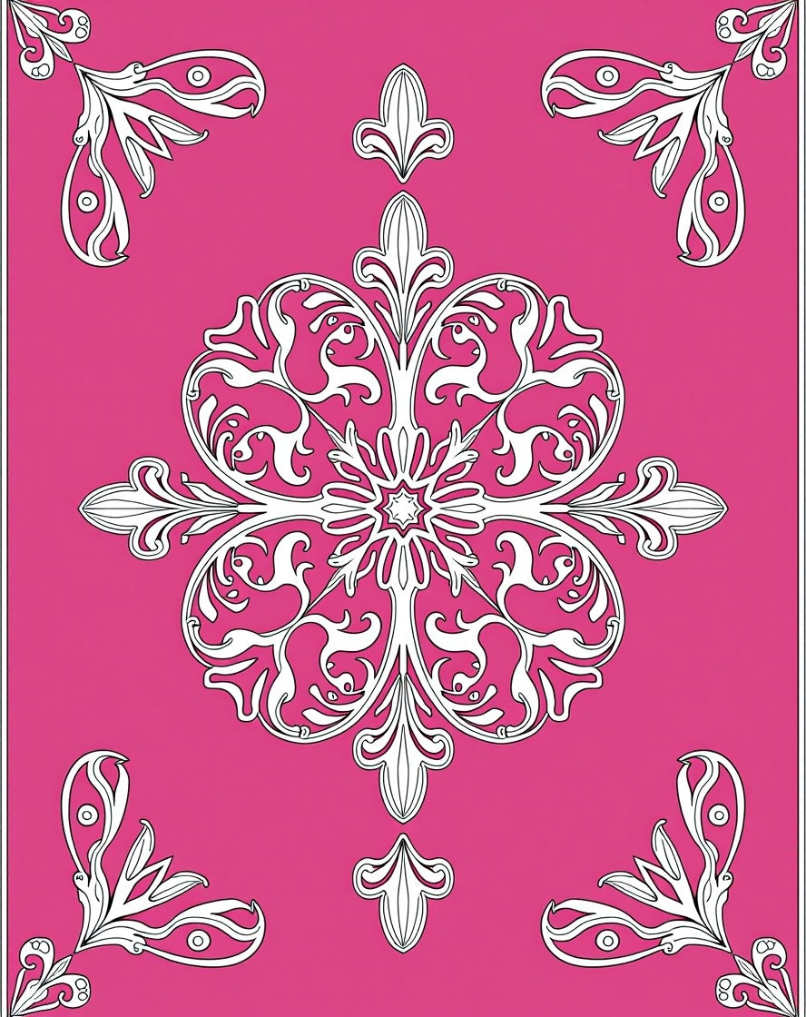 Elegant Pink Floral Medallion Art Rug