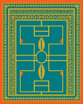 Orange Teal Yellow Geometric Medallion Rug
