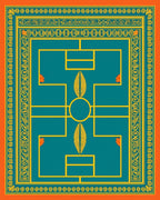 Orange Teal Yellow Geometric Medallion Rug
