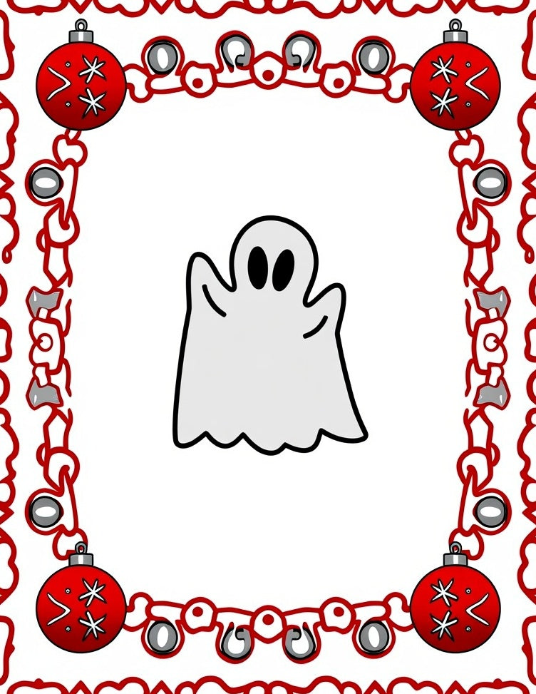 Red Festive Ghost Christmas Ornament Rug