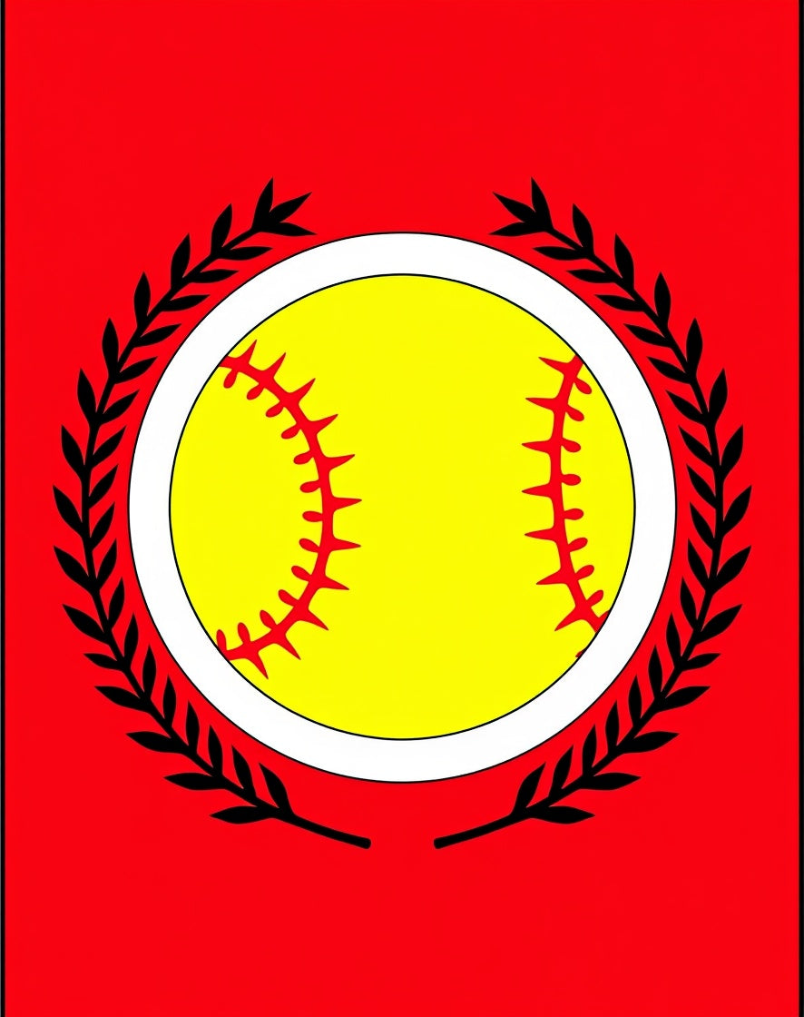 Bold Yellow Softball Red Wreath Rug