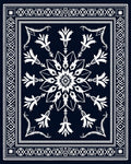 Dark Blue White Floral Medallion Border Rug