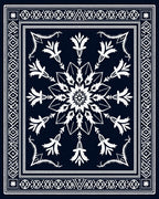 Dark Blue White Floral Medallion Border Rug
