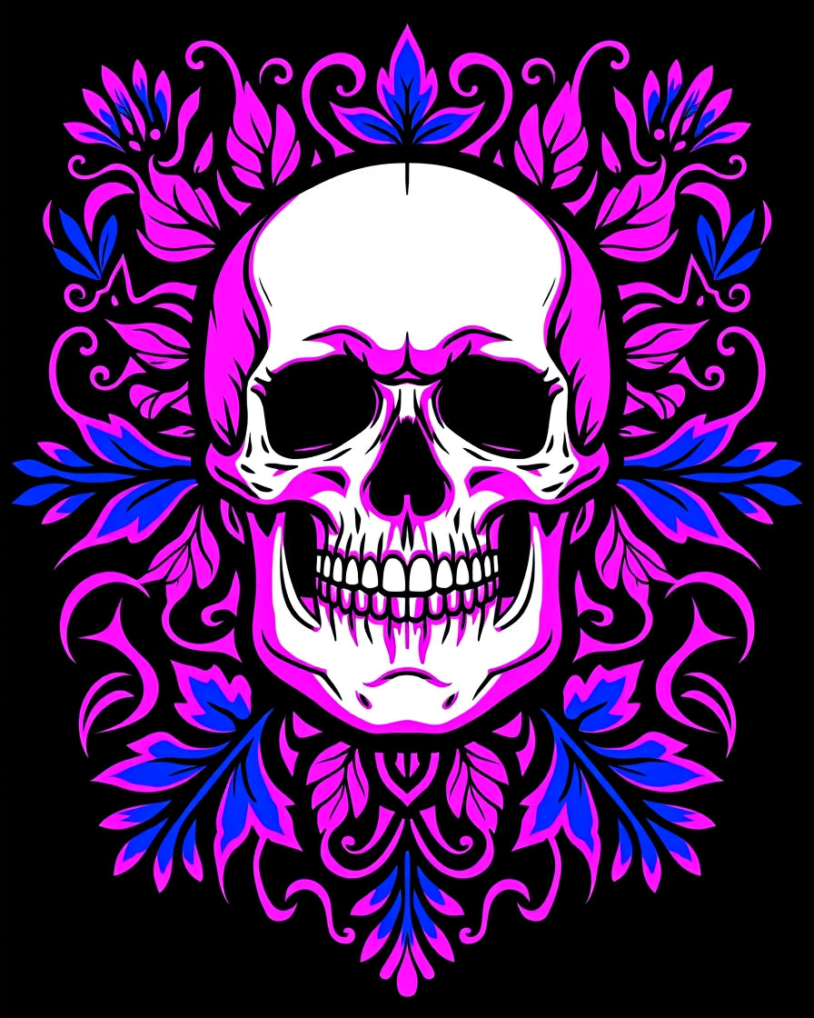 Gothic Skull Pink Blue Floral Frame Rug