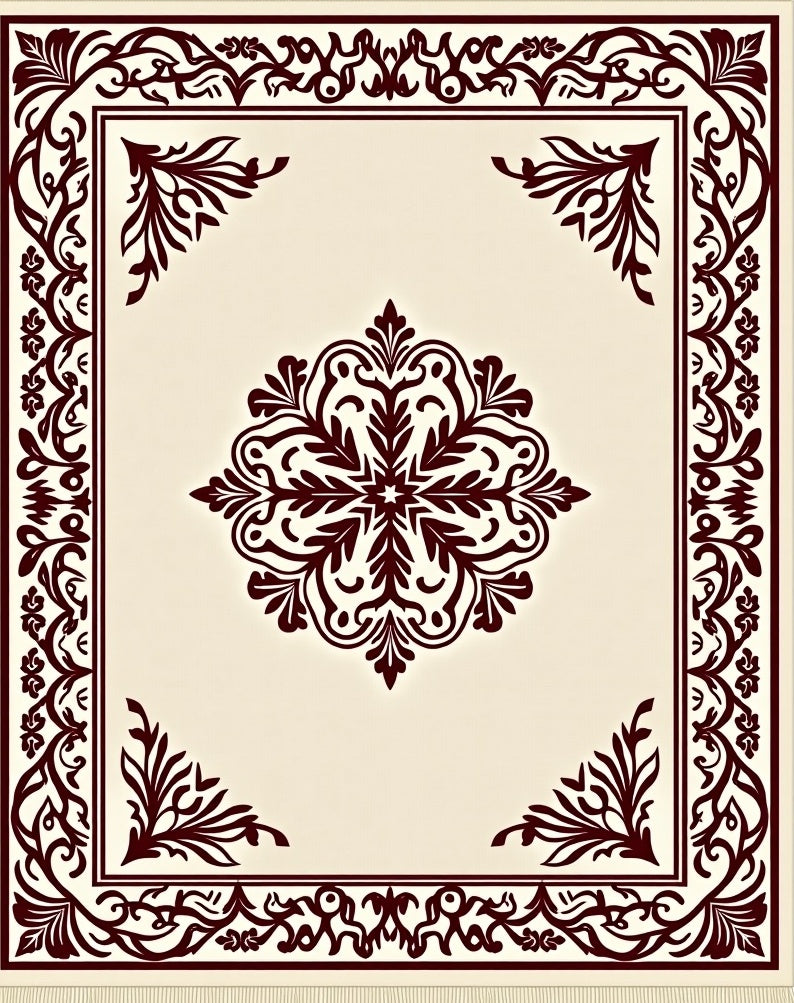 Crimson Medallion Bordered Cream Rug